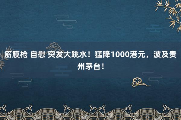 筋膜枪 自慰 突发大跳水！猛降1000港元，波及贵州茅台！
